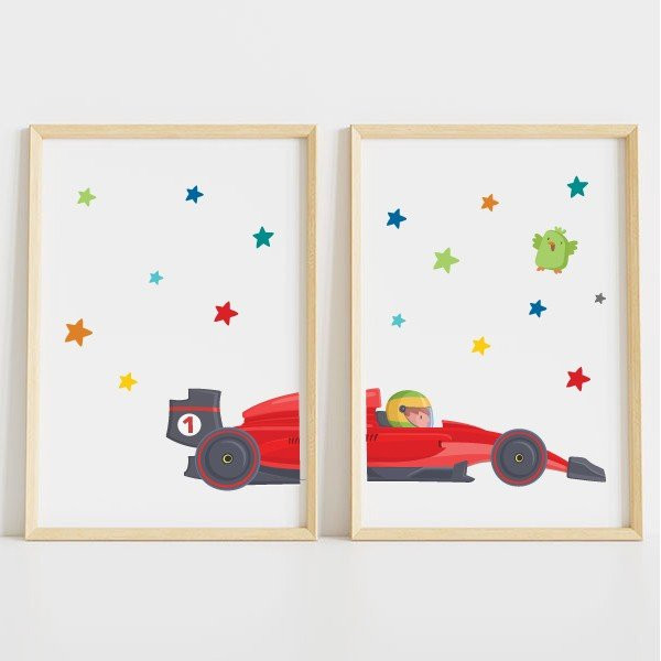 Formula 1 car - Set of 2 customizable paintings - Children's decoration ideas