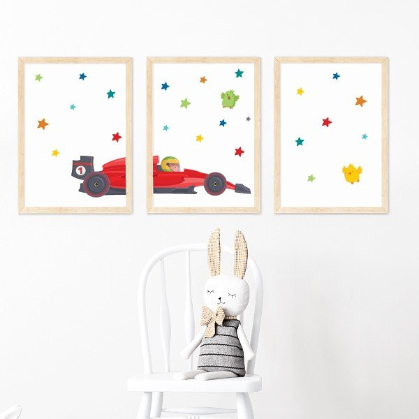 Formula 1 car - Set of 3 customizable paintings - Children's decoration ideas