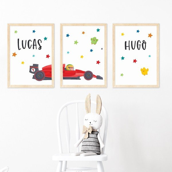 Formula 1 car - Set of 3 customizable paintings - Children's decoration ideas