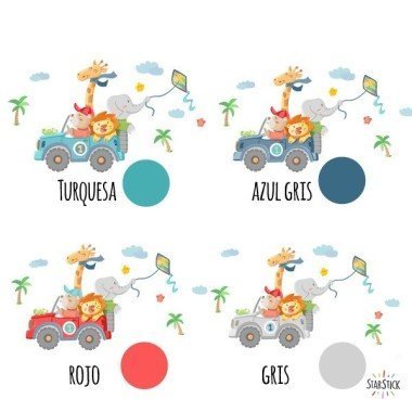 Vinils infantils nadons i nens - Cotxe Tot terreny amb animals - vinil infantil