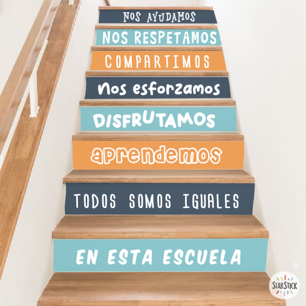 Trieu colors i idioma! Pack de 10 esglaons - Normes de convivència escolar - Decoració d'escales