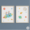 2 filles avec une fusée. Tableaux enfants personnalisables