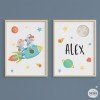2 Brothers with rocket (boy + girl). Set of 2 customizable children's paintings