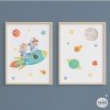 2 Brothers with rocket (boy + girl). Set of 2 customizable children's paintings