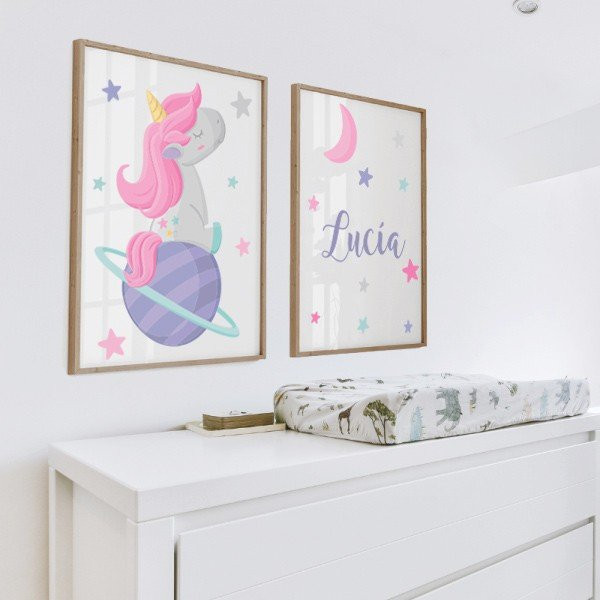 Licorne rêveuse - Tableaux pour enfants. Personnalisez-les avec le nom