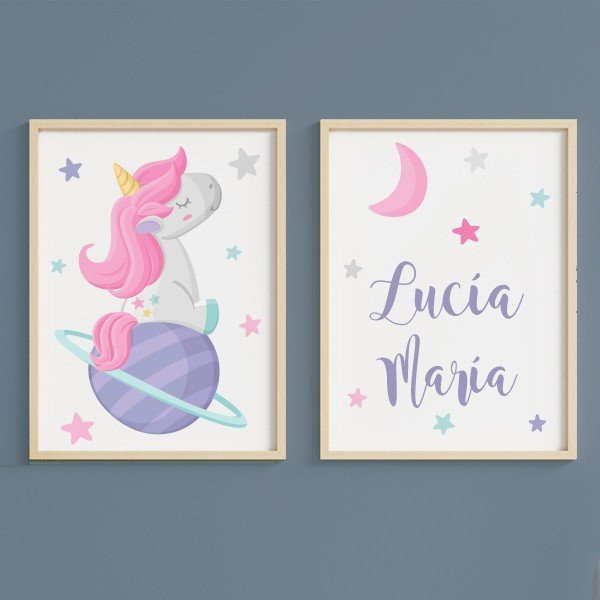 Unicorn Somiador - Quadres infantils. Personalitza'ls amb el nom
