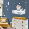 Baby wall sticker pilot bear in airplane pastel tones nursery decoration