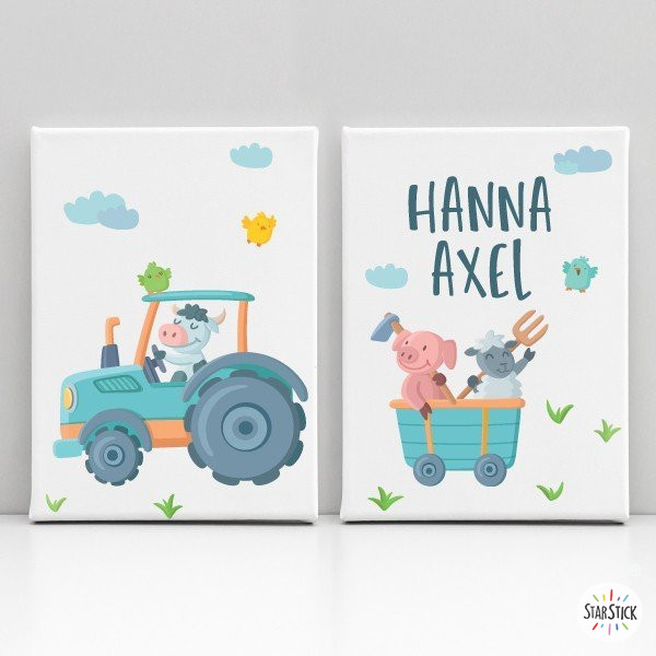 Personalized Decorative Prints Tractor with Animals for Kids