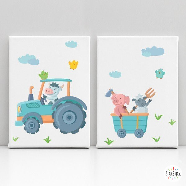 Cuadros decorativos personalizados Tractor con animales para niños