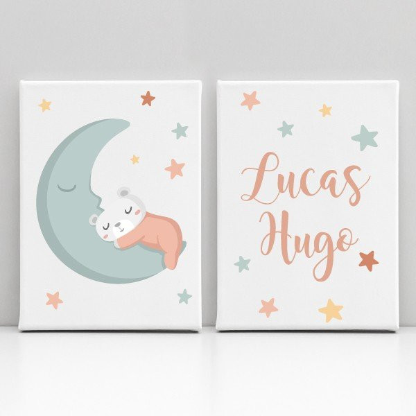 Set of 2 children's prints - Little bear on the moon - Personalized paintings