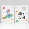 Pack 2 cuadros infantiles personalizados – Niño con cohete
