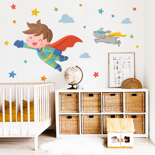 vinilo infantil super nino decoracion pared habitacion bebe superheroe starstick