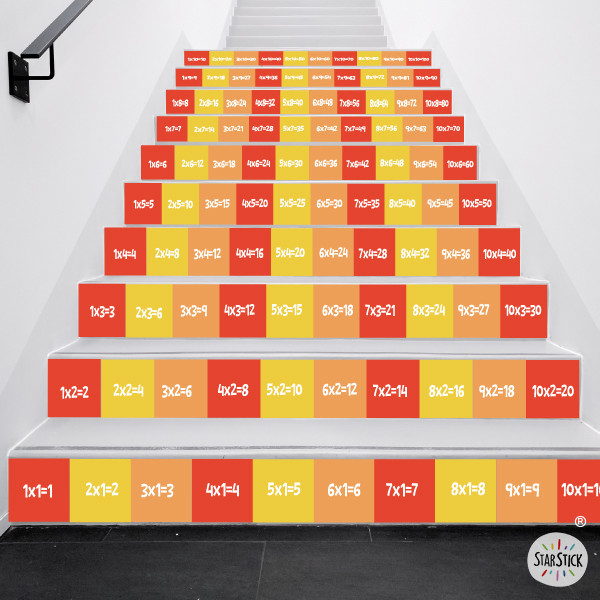 Pack de 10 marches avec tables de multiplication - Stickers pour décorer les escaliers