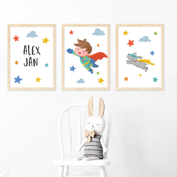 Súper niño - Conjunto de 3 Cuadros infantiles personalizados