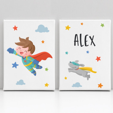 Pack 2 cuadros infantiles colección Súper Niño – Láminas decorativas infantiles
