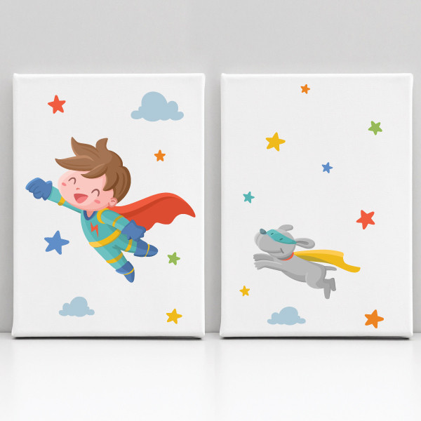 Super garçon - 2 tableaux enfants personnalisés