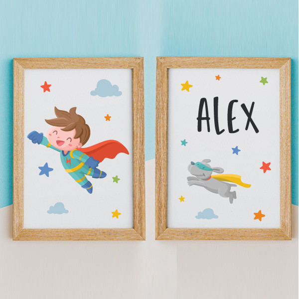 Super garçon - 2 tableaux enfants personnalisés