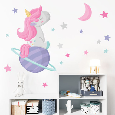 Vinilo Niña y Bebé Unicornio Soñador | Decoración Habitaciones Infantiles | Vinilos Pared Mágicos y Coloridos
