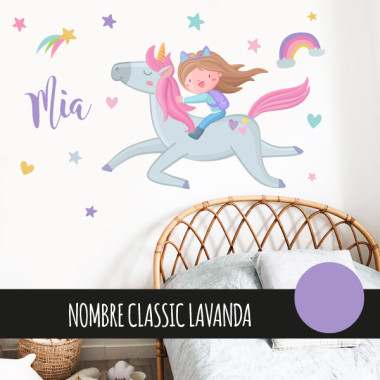 Vinilo infantil para niña con unicornio sonriente, pegatina de pared ideal para decorar la habitación de bebé o infantil.