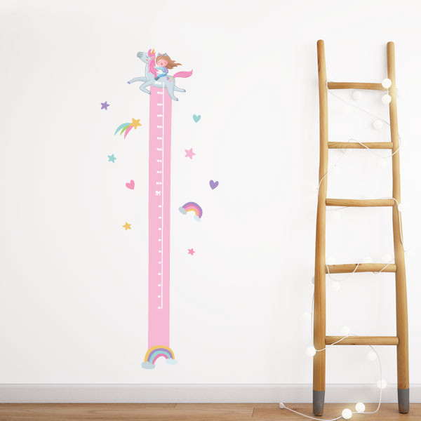Fille avec licorne - Sticker toise pour enfants