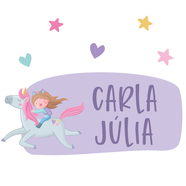 Fille avec licorne. Stickers muraux avec nom