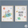 2 Niños con cohete ❤️ Conjunto de 2 cuadros infantiles personalizables
