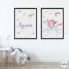 Nena amb unicorn - 2 Quadres infantils personalitzats amb nom