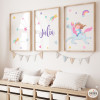Girl with unicorn - 3 personalized children's paintings with name