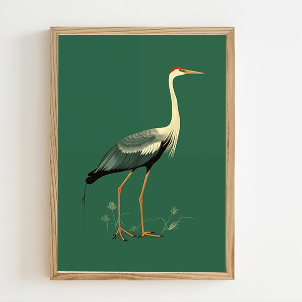 Póster decorativo - Ave japonesa con fondo verde