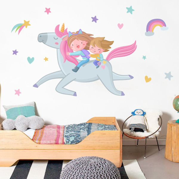 Germans amb unicorn - Vinils decoratius infantils
