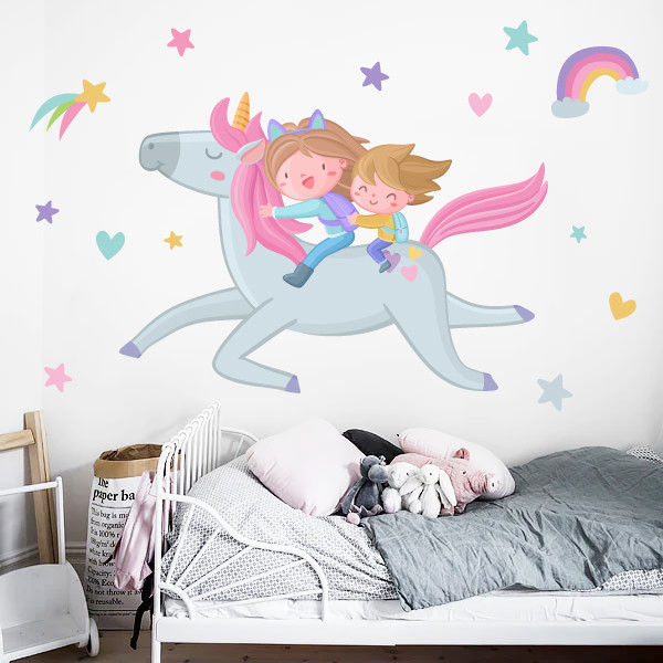 Germans amb unicorn - Vinils decoratius infantils