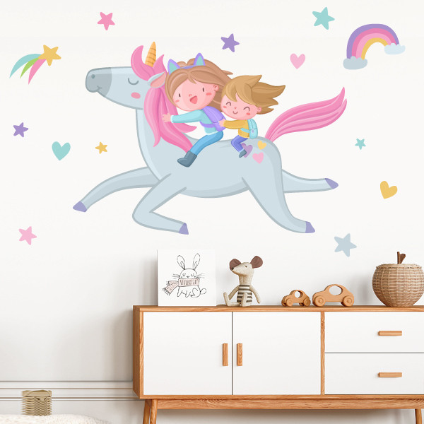 Brothers with unicorn - Children's decorative stickers