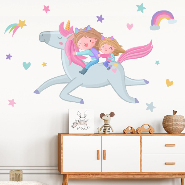 Vinil infantil de paret Germans amb unicorn per a habitació de nenes