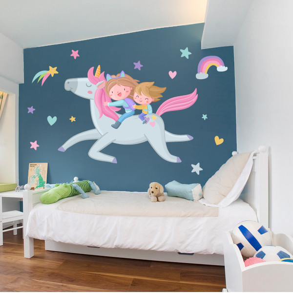 Germans amb unicorn - Vinils decoratius infantils