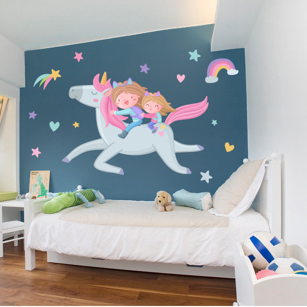 Germans amb unicorn - Vinils decoratius infantils
