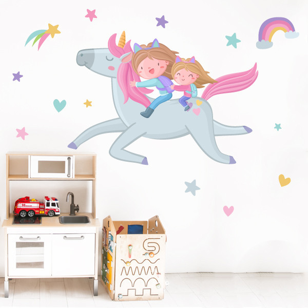 Brothers with unicorn - Children's decorative stickers