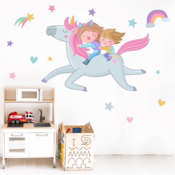 Brothers with unicorn - Children's decorative stickers