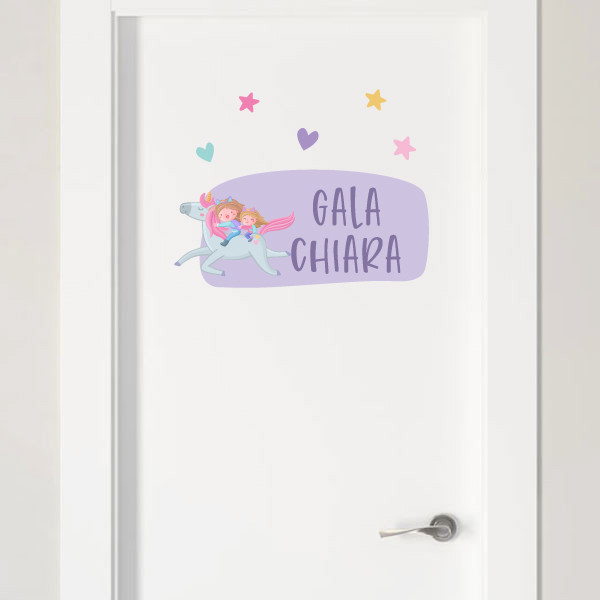Hermanos con unicornio. Vinilos decorativos con nombre