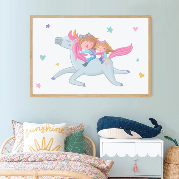 Siblings with Unicorn - Decorative Kids' Print