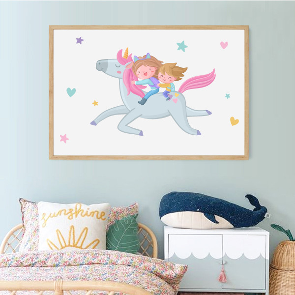 Siblings with Unicorn - Decorative Kids' Print