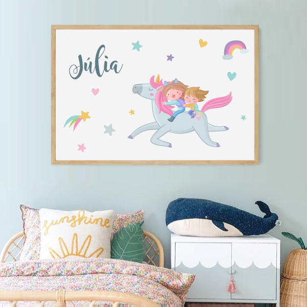 Siblings with Unicorn - Decorative Kids' Print