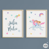 Germanes amb unicorn - 2 Quadres infantils personalitzats amb nom