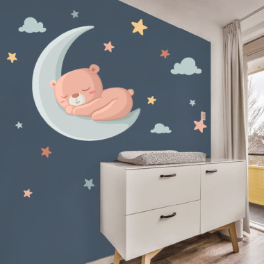 Vinilo infantil bebé oso en la luna – Decoración dulce para habitación infantil