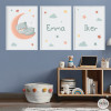 Ours sur la lune - 3 Tableaux décoratifs pour bébé, personnalisables