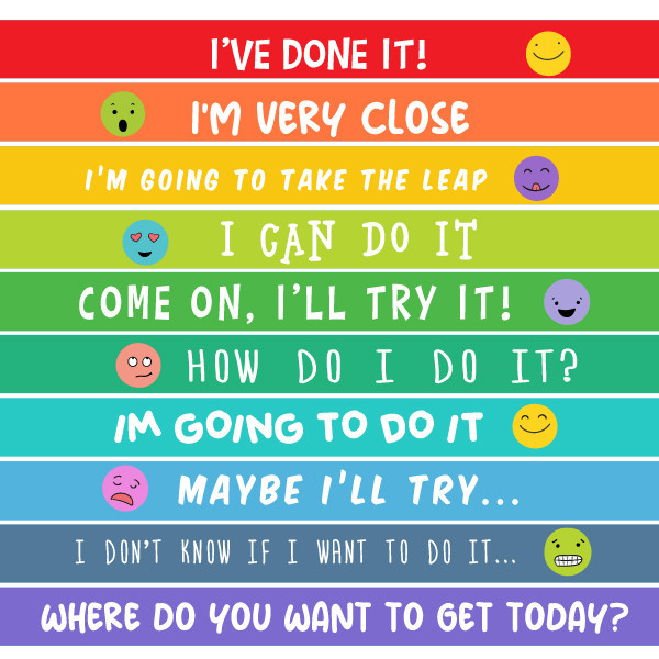 Vinilos de colores escaleras y peldaños - Frases de motivación y emoticonos