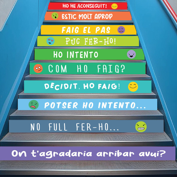 Vinils de colors per escales i esglaons - Frases de motivació i emoticones