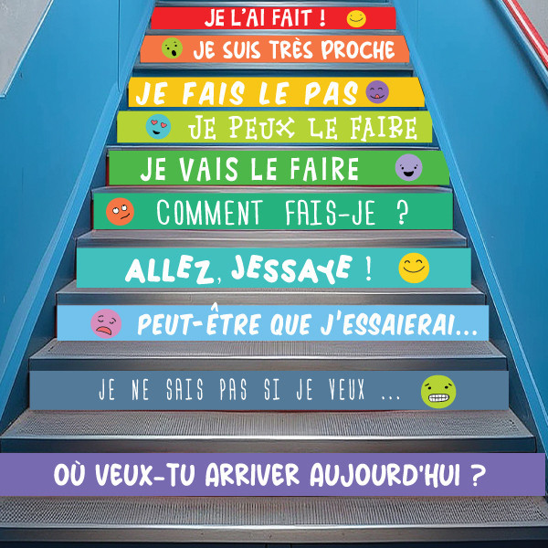 Vinils de colors per escales i esglaons - Frases de motivació i emoticones
