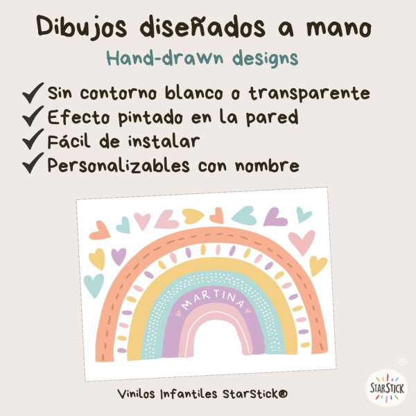 Vinilos decoración infantil - Arcoíris personalizable color mandarina