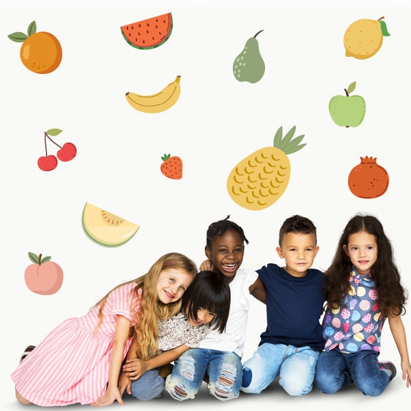 Vinil fruites - Decoració menjador escolar Montessori