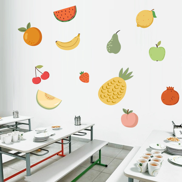 Vinil fruites - Decoració menjador escolar Montessori